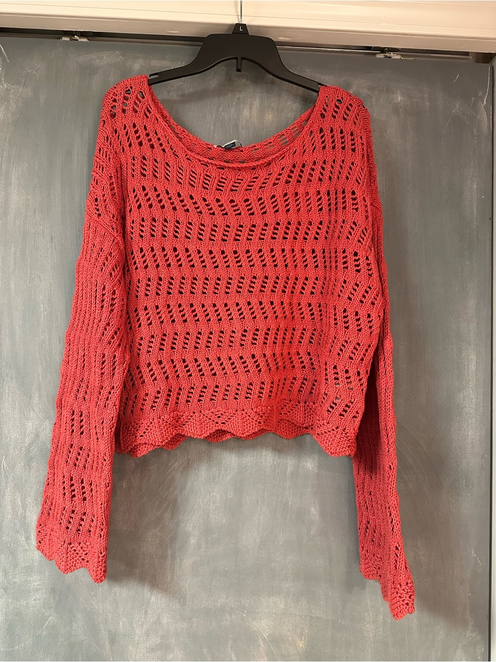 American Eagle Outfitters Coral Open-Knit Scoop Neck Sweater